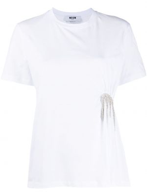 Krištáľové tričko so strapcami Msgm biela