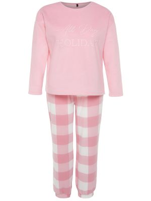 Rūtainas flīsa pidžama ar izšuvumiem Trendyol