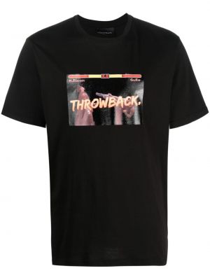 Памучна тениска с принт Throwback. черно