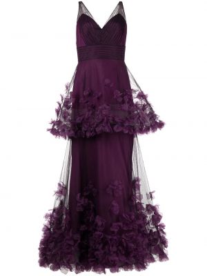 Вечерна рокля на цветя Marchesa Notte виолетово
