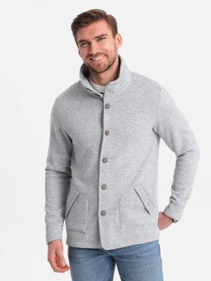 Melanžinis džemperis su sagomis su užsegama apykakle Ombre pilka