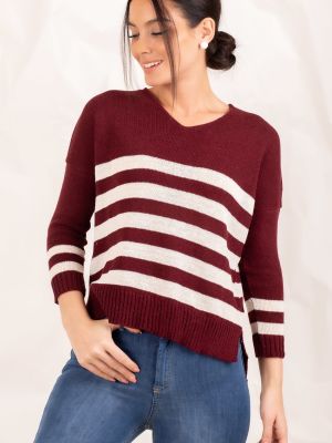 Svītrainas džemperis ar v veida izgriezumu Armonika sarkans