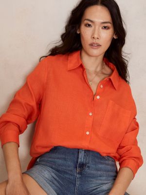Бархатная льняная рубашка Mint Velvet оранжевая