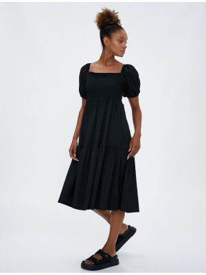 Midi šaty s hranatým výstřihem relaxed fit Koton černé