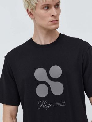 Bavlněné tričko s potiskem Hugo černé