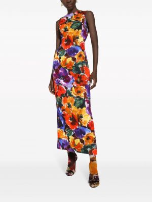 Květinové midi šaty s potiskem s abstraktním vzorem Dolce & Gabbana oranžové