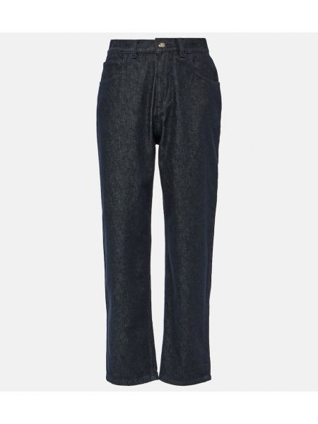 Straight leg jeans a vita alta Moncler blu