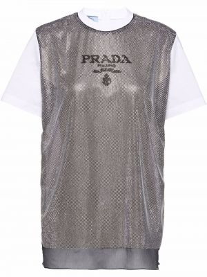 Тениска от шифон от джърси с шипове Prada
