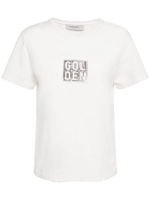 Памучна тениска с принт Golden Goose бяло