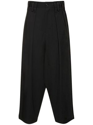Μάλλινο παντελόνι σε φαρδιά γραμμή Yohji Yamamoto μαύρο