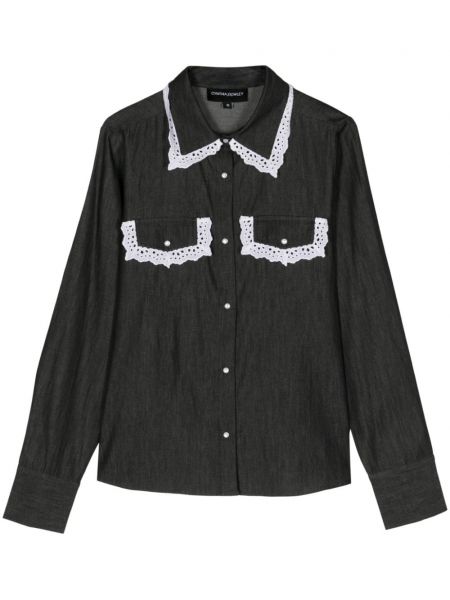 Čipkovaná bavlnená košeľa Cynthia Rowley čierna