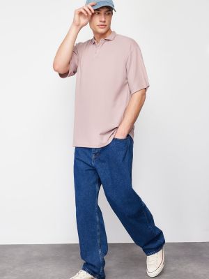 Polo majica kratki rukavi oversized Trendyol ružičasta