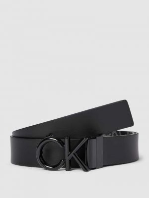 Pasek skórzany dwustronny z nadrukiem Calvin Klein czarny