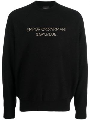 Vlnený sveter s výšivkou Emporio Armani čierna