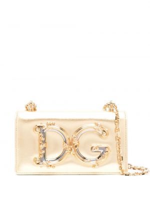Kožna torbica Dolce & Gabbana zlatna