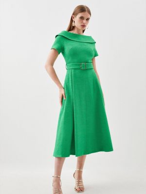 Твидовый платье с воротником с высоким воротником Karen Millen зеленый