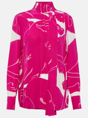 Копринена блуза с принт Valentino розово