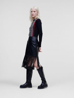 Kožená sukně s třásněmi z imitace kůže Karl Lagerfeld černé