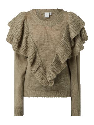 Sweter z falbankami Ichi khaki