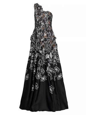 Платье с вышивкой Marchesa Notte черное