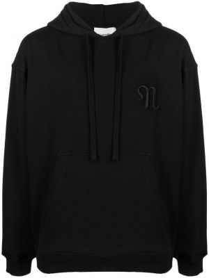 Medvilninis siuvinėtas džemperis su gobtuvu Nanushka juoda