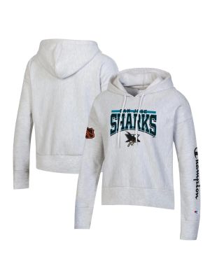 Женский пуловер с капюшоном с принтом «Чемпион» цвета San Jose Sharks обратного переплетения Champion серого