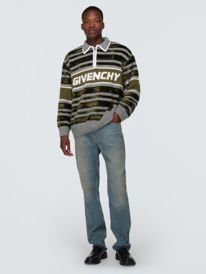 Вълнен пуловер с цип на райета Givenchy черно