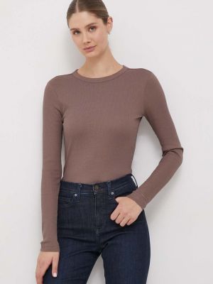 Памучна блуза с дълъг ръкав Calvin Klein кафяво