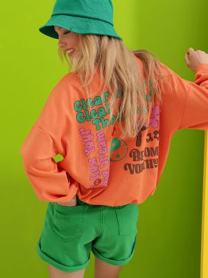 Bluza dresowa z nadrukiem Trend Alaçatı Stili pomarańczowa