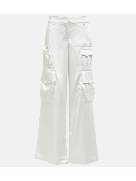 Saténové cargo kalhoty Off-white bílé