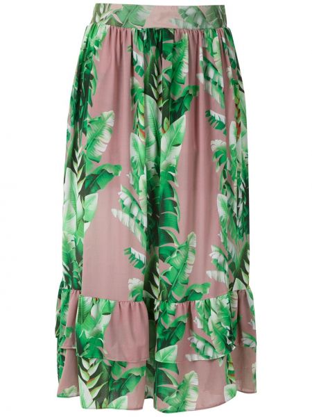 Midi sukně s vysokým pasem s potiskem s volány Amir Slama - zelená