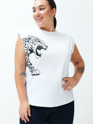Bluză tricotate cu imprimeu animal print Trendyol alb