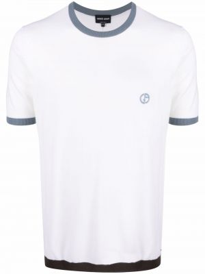 Volnena majica z vezenjem Giorgio Armani bela