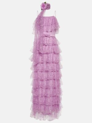 Rochie lunga cu model floral din tul Rodarte violet