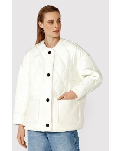 Laza szabású gyapjú kabát Simple - fehér