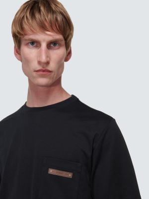 Βαμβακερή δερμάτινη μπλούζα από ζέρσεϋ Berluti μαύρο