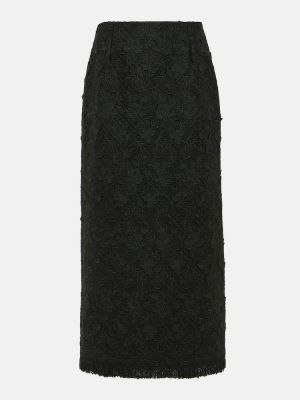 Falda midi con bordado ajustada de flores Oscar De La Renta negro