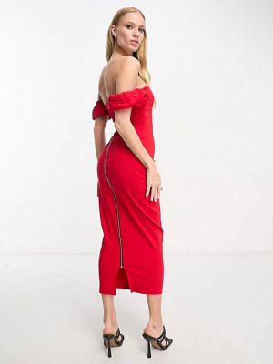 Длинное платье с рюшами Vesper красное