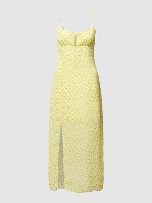 Sukienka midi z nadrukiem z siateczką Review Female żółta