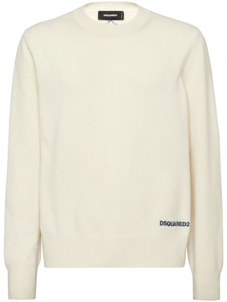 Πλεκτός μακρύ πουλόβερ με σχέδιο Dsquared2 λευκό