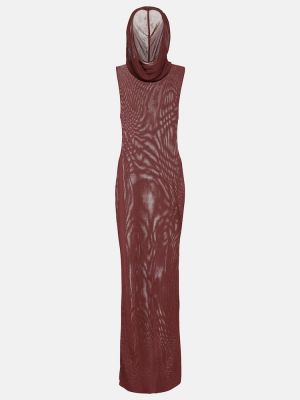 Průsvitné viskózové dlouhé šaty s kapucí Saint Laurent - červená