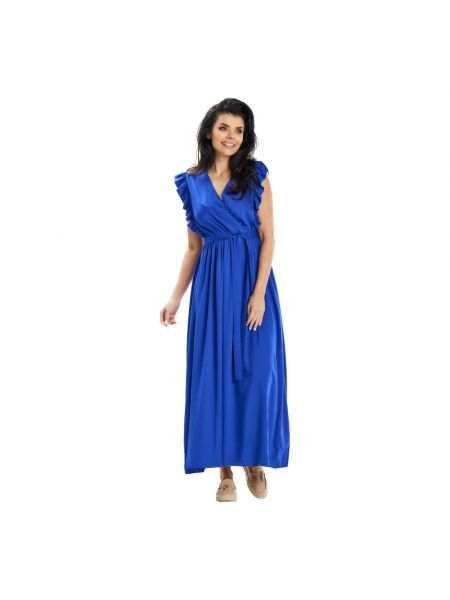 Sukienka długa z falbankami Awama niebieska