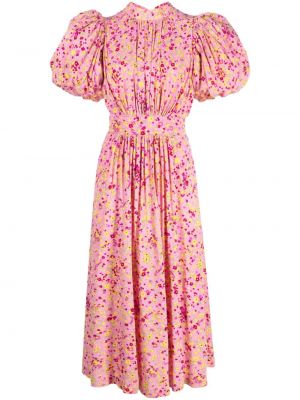 Sukienka midi w kwiatki żakardowa Rotate różowa