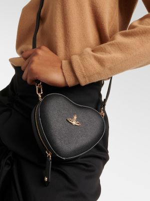 Kožená crossbody kabelka z ekologickej kože so srdiečkami Vivienne Westwood čierna