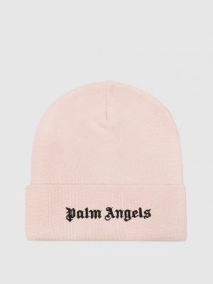 Шерстяная шапка с вышивкой Palm Angels розовая