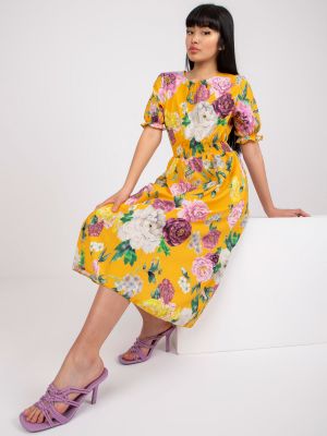 Midi obleka s cvetličnim vzorcem s potiskom Fashionhunters rumena