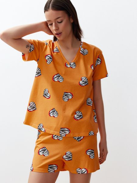 Pletena bombažna pižama z vzorcem srca Trendyol