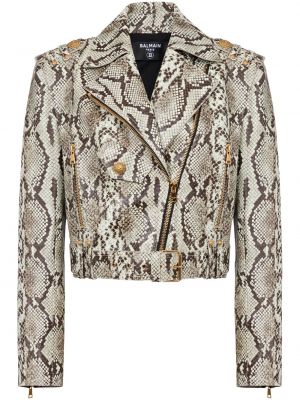 Veste de cuir à motif serpent Balmain