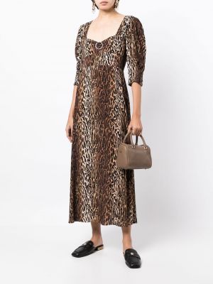 Robe mi-longue à imprimé à imprimé léopard Rixo marron