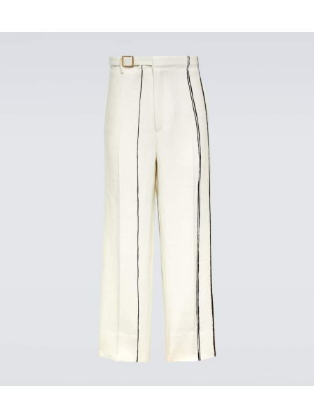 Lniane proste spodnie w paski Zegna białe